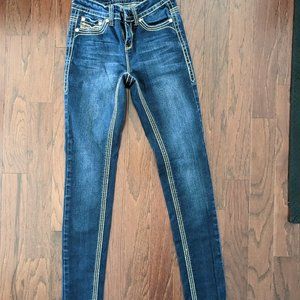 Rebel Soul Women Jeans Sz 2 Skinny Thick Stitch  Bling Rhinestone